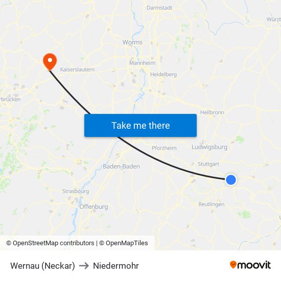 Wernau (Neckar) to Niedermohr map