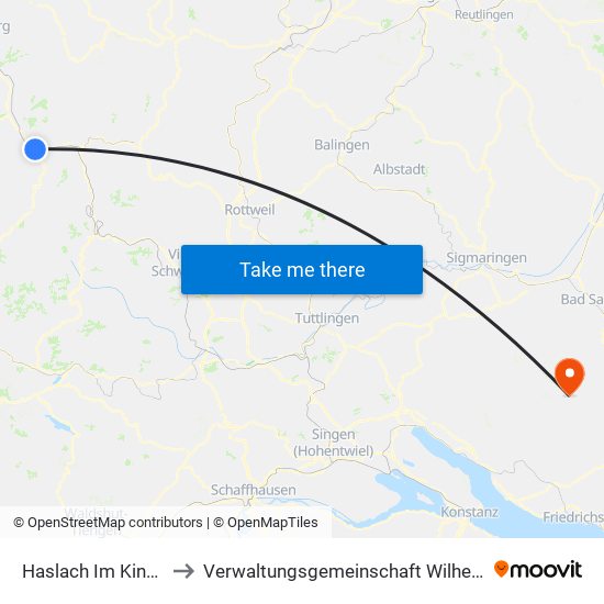 Haslach Im Kinzigtal to Verwaltungsgemeinschaft Wilhelmsdorf map