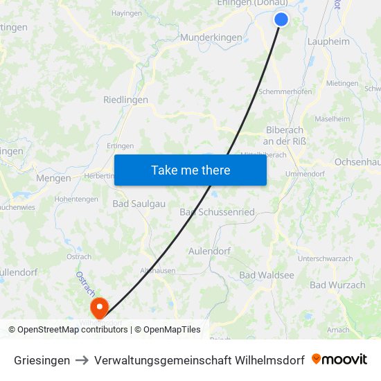 Griesingen to Verwaltungsgemeinschaft Wilhelmsdorf map