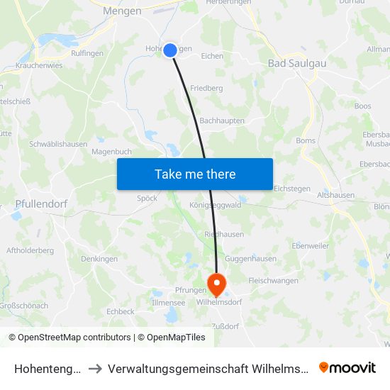 Hohentengen to Verwaltungsgemeinschaft Wilhelmsdorf map