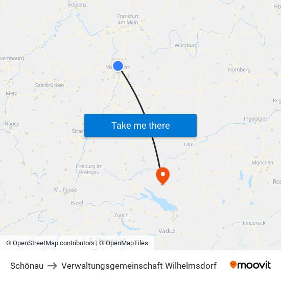 Schönau to Verwaltungsgemeinschaft Wilhelmsdorf map