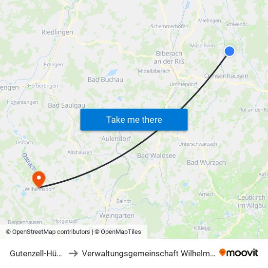 Gutenzell-Hürbel to Verwaltungsgemeinschaft Wilhelmsdorf map