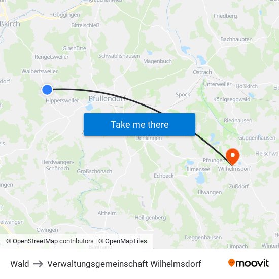 Wald to Verwaltungsgemeinschaft Wilhelmsdorf map