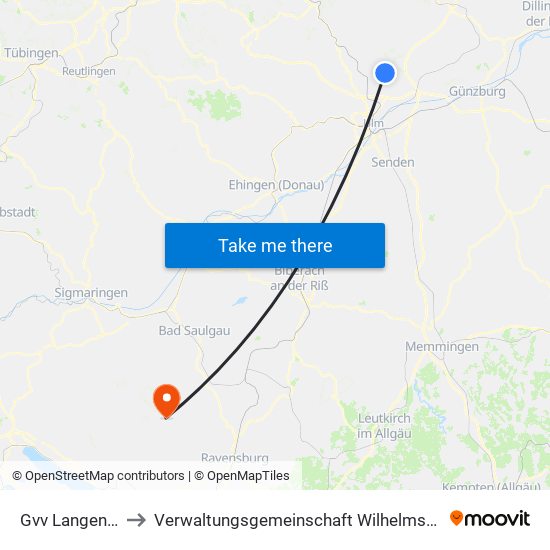 Gvv Langenau to Verwaltungsgemeinschaft Wilhelmsdorf map