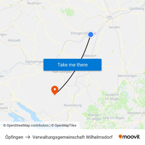 Öpfingen to Verwaltungsgemeinschaft Wilhelmsdorf map