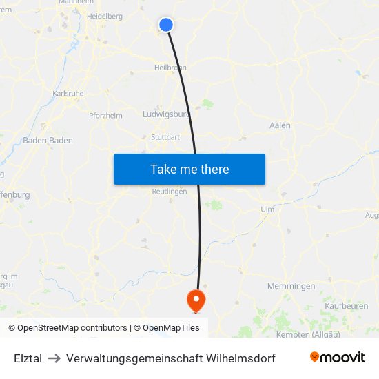 Elztal to Verwaltungsgemeinschaft Wilhelmsdorf map