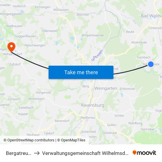Bergatreute to Verwaltungsgemeinschaft Wilhelmsdorf map