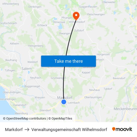 Markdorf to Verwaltungsgemeinschaft Wilhelmsdorf map