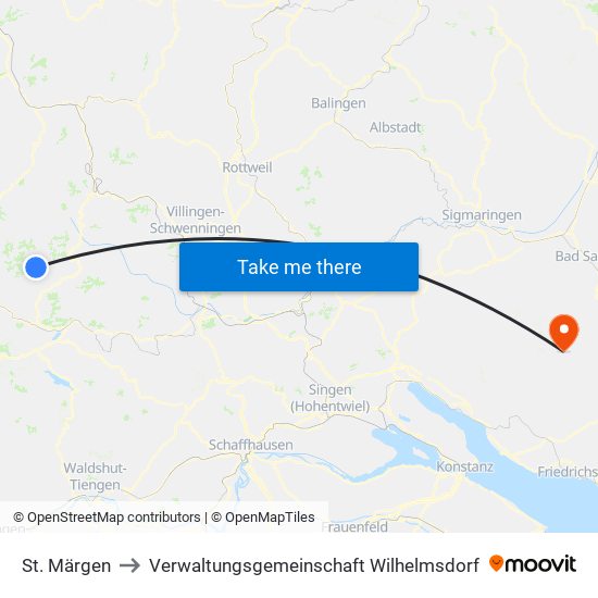 St. Märgen to Verwaltungsgemeinschaft Wilhelmsdorf map