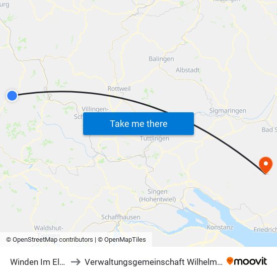 Winden Im Elztal to Verwaltungsgemeinschaft Wilhelmsdorf map