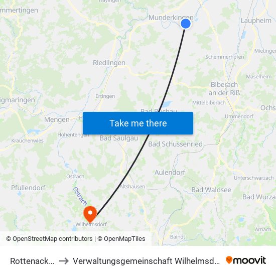 Rottenacker to Verwaltungsgemeinschaft Wilhelmsdorf map