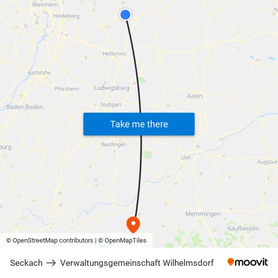 Seckach to Verwaltungsgemeinschaft Wilhelmsdorf map