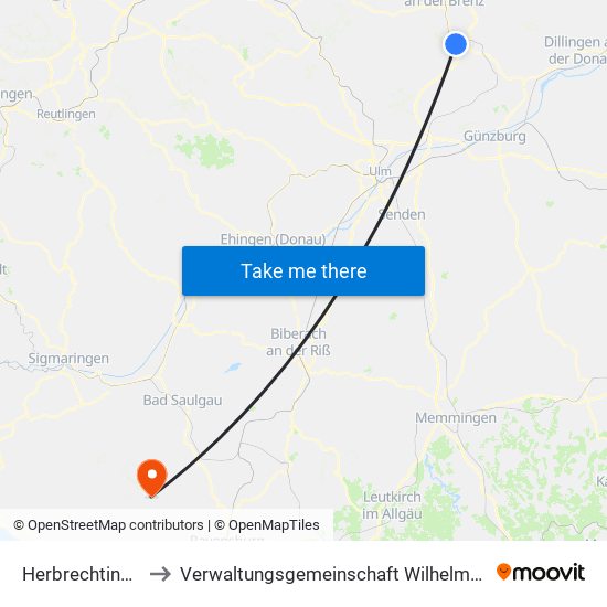 Herbrechtingen to Verwaltungsgemeinschaft Wilhelmsdorf map