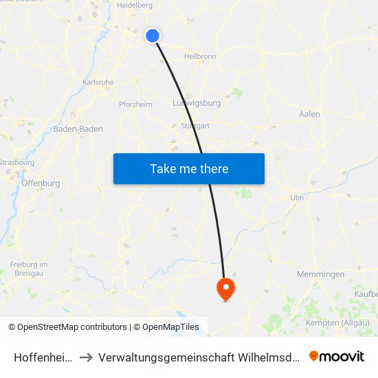 Hoffenheim to Verwaltungsgemeinschaft Wilhelmsdorf map