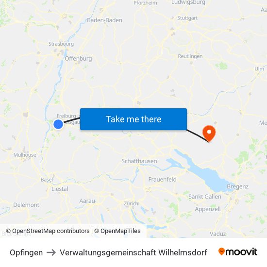 Opfingen to Verwaltungsgemeinschaft Wilhelmsdorf map