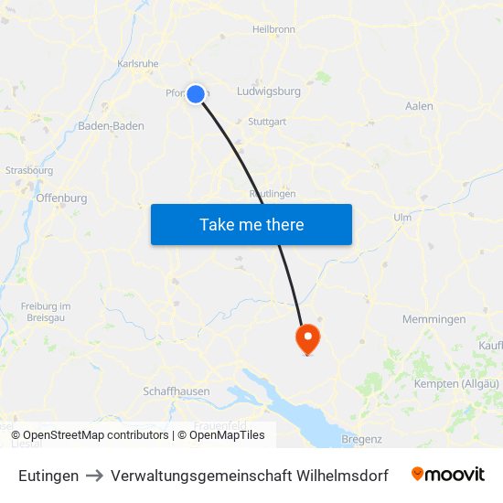 Eutingen to Verwaltungsgemeinschaft Wilhelmsdorf map