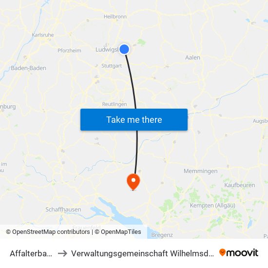 Affalterbach to Verwaltungsgemeinschaft Wilhelmsdorf map