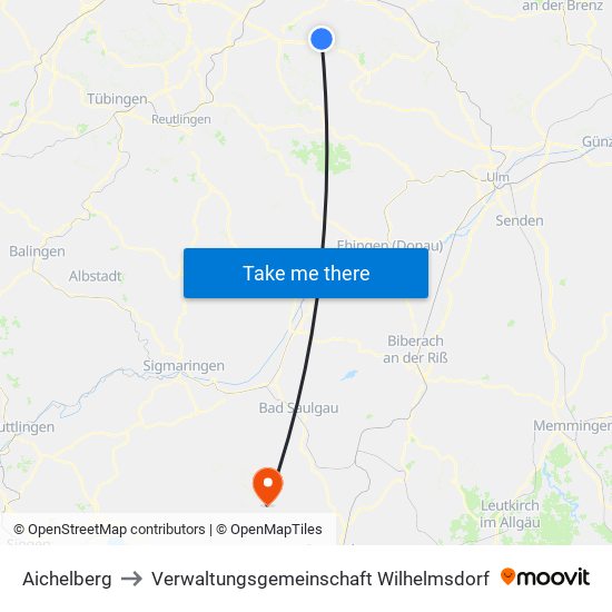 Aichelberg to Verwaltungsgemeinschaft Wilhelmsdorf map