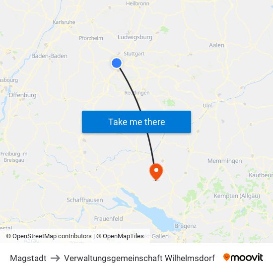 Magstadt to Verwaltungsgemeinschaft Wilhelmsdorf map