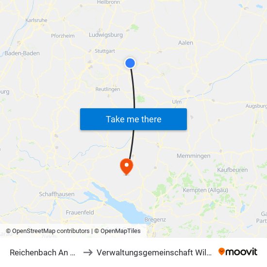 Reichenbach An Der Fils to Verwaltungsgemeinschaft Wilhelmsdorf map