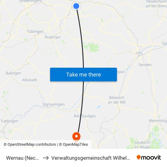 Wernau (Neckar) to Verwaltungsgemeinschaft Wilhelmsdorf map