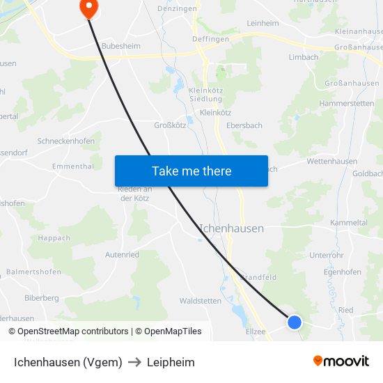 Ichenhausen (Vgem) to Leipheim map