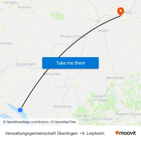 Verwaltungsgemeinschaft Überlingen to Leipheim map