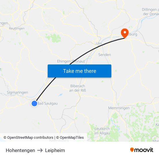 Hohentengen to Leipheim map