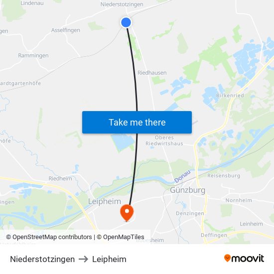 Niederstotzingen to Leipheim map