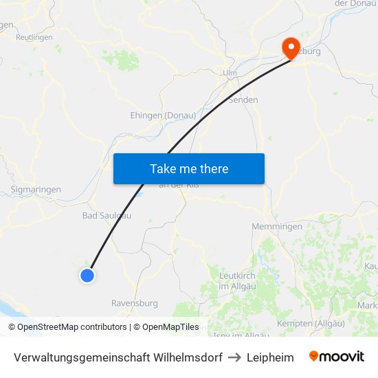 Verwaltungsgemeinschaft Wilhelmsdorf to Leipheim map