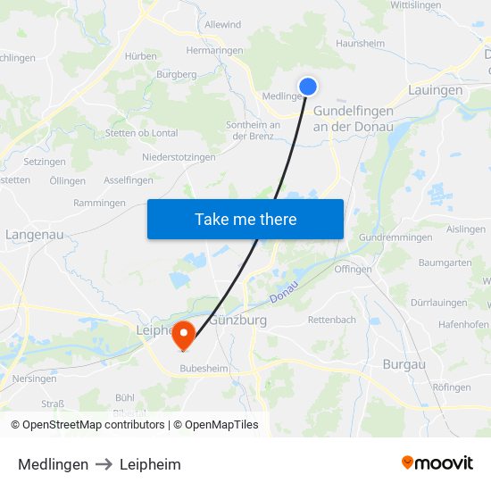 Medlingen to Leipheim map