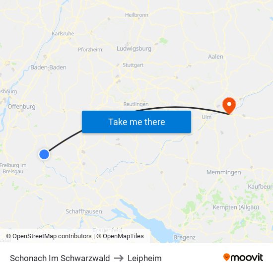 Schonach Im Schwarzwald to Leipheim map
