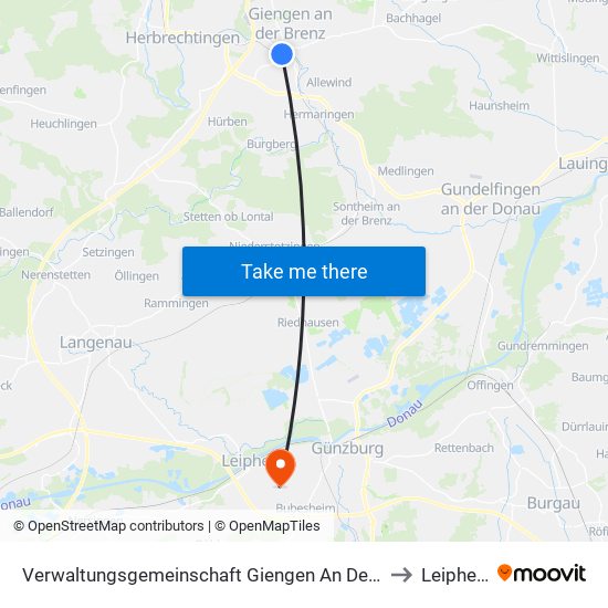 Verwaltungsgemeinschaft Giengen An Der Brenz to Leipheim map