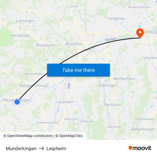 Munderkingen to Leipheim map