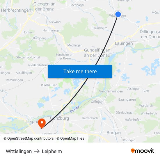 Wittislingen to Leipheim map