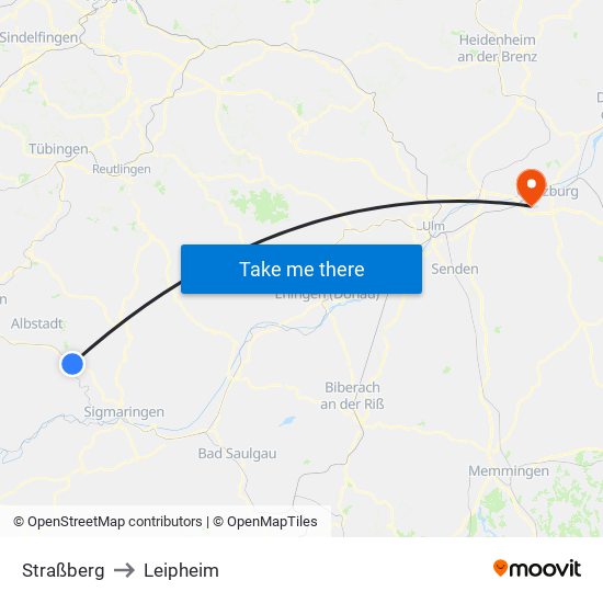 Straßberg to Leipheim map