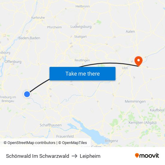 Schönwald Im Schwarzwald to Leipheim map