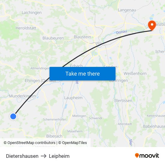 Dietershausen to Leipheim map