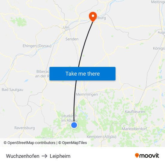 Wuchzenhofen to Leipheim map