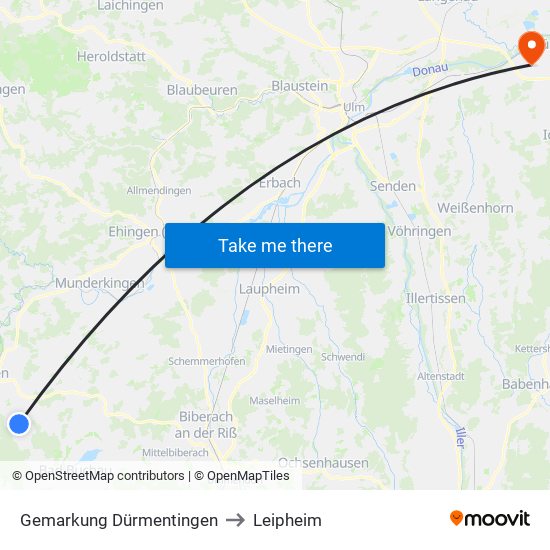 Gemarkung Dürmentingen to Leipheim map