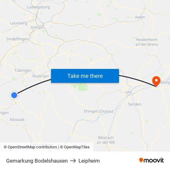 Gemarkung Bodelshausen to Leipheim map