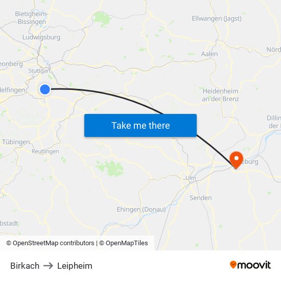 Birkach to Leipheim map