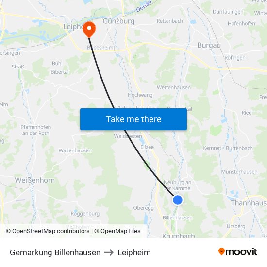 Gemarkung Billenhausen to Leipheim map