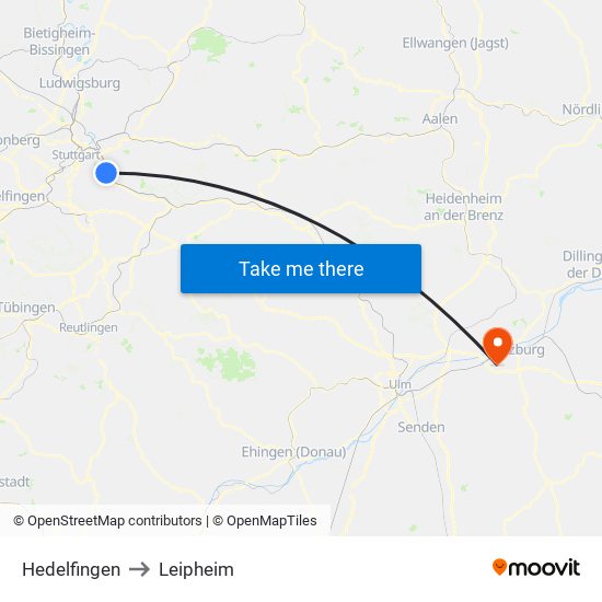 Hedelfingen to Leipheim map