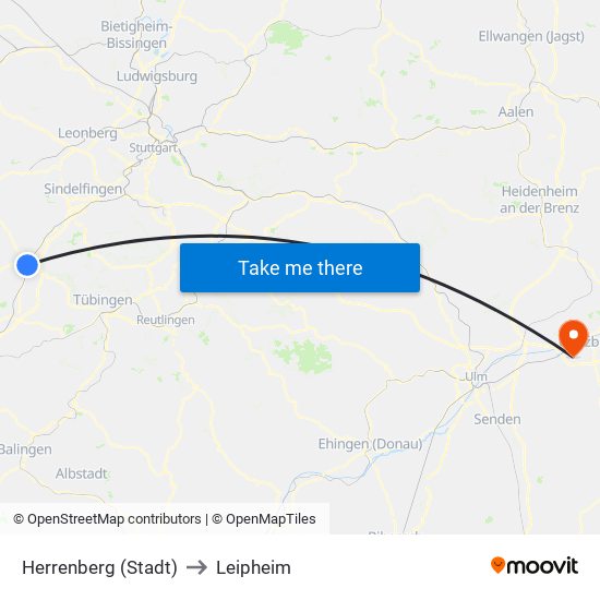 Herrenberg (Stadt) to Leipheim map