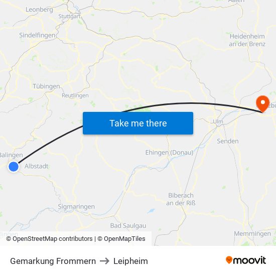 Gemarkung Frommern to Leipheim map