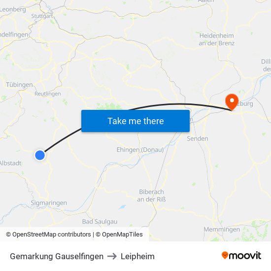 Gemarkung Gauselfingen to Leipheim map