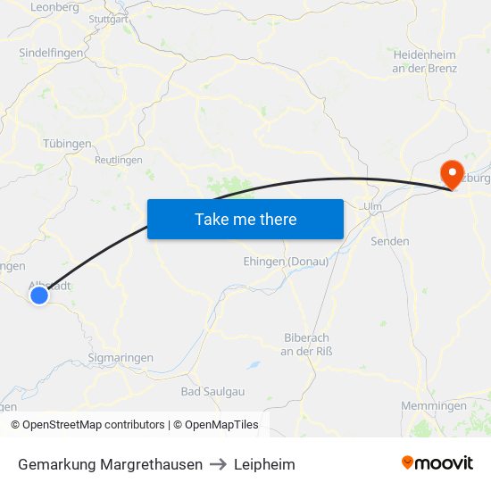 Gemarkung Margrethausen to Leipheim map