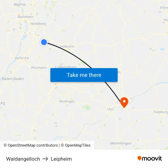 Waldangelloch to Leipheim map
