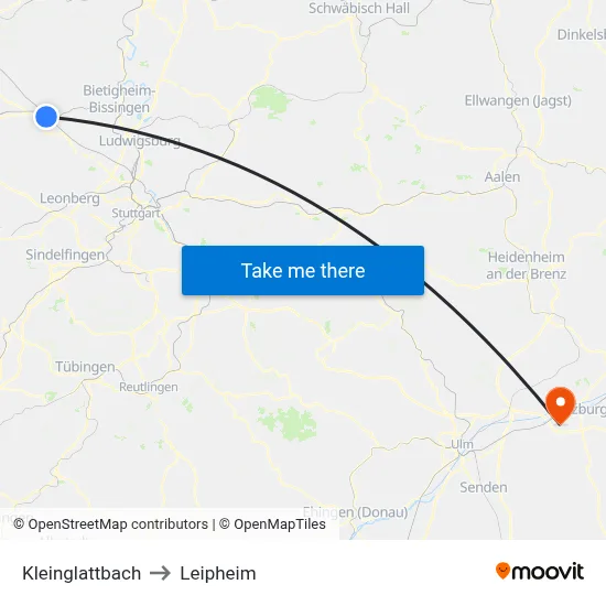 Kleinglattbach to Leipheim map